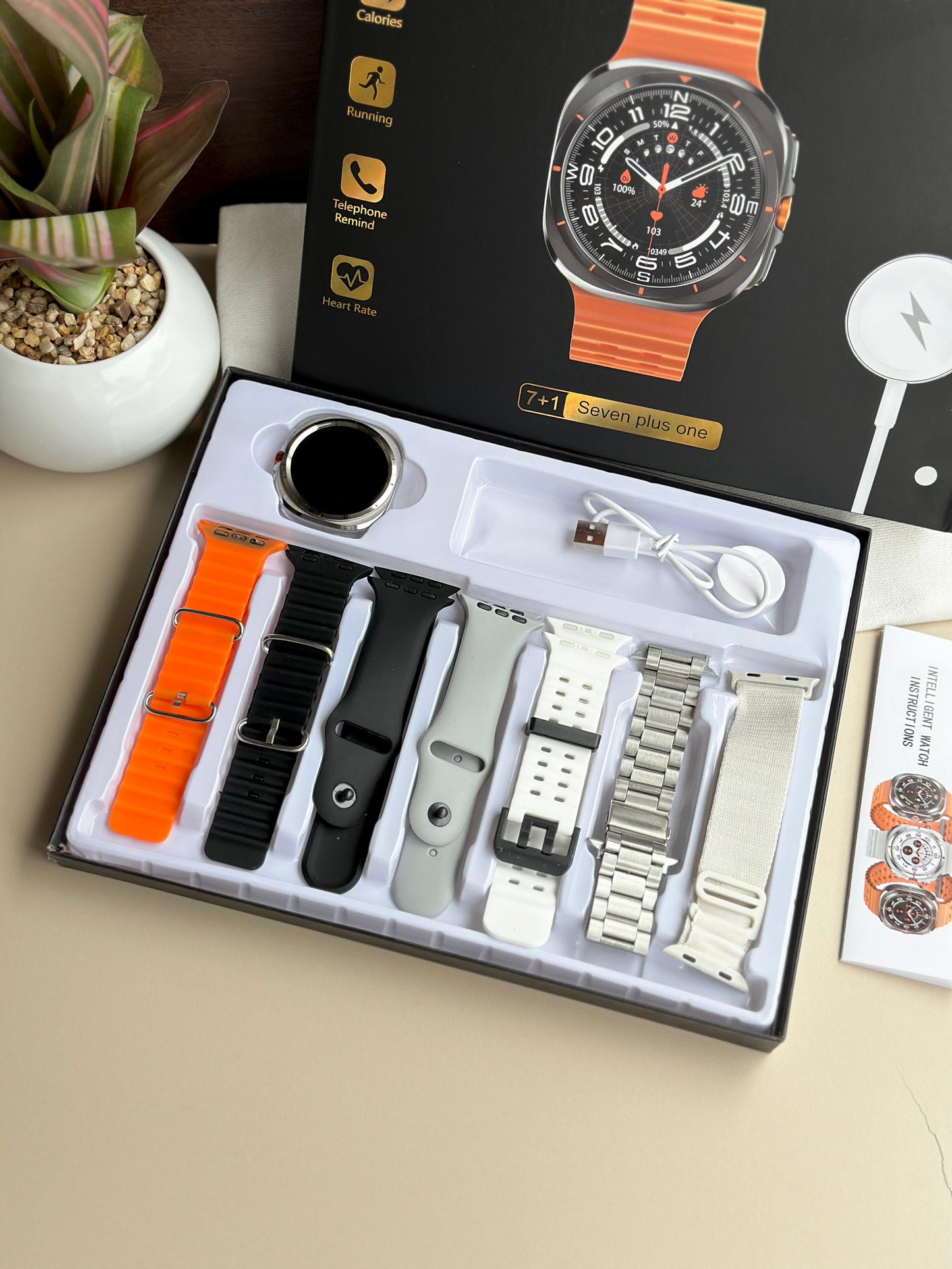 First Time In India, Watch Ultra 7 In 1 Combo Gift Pack With On/Off Logo | 7 High Quality Straps