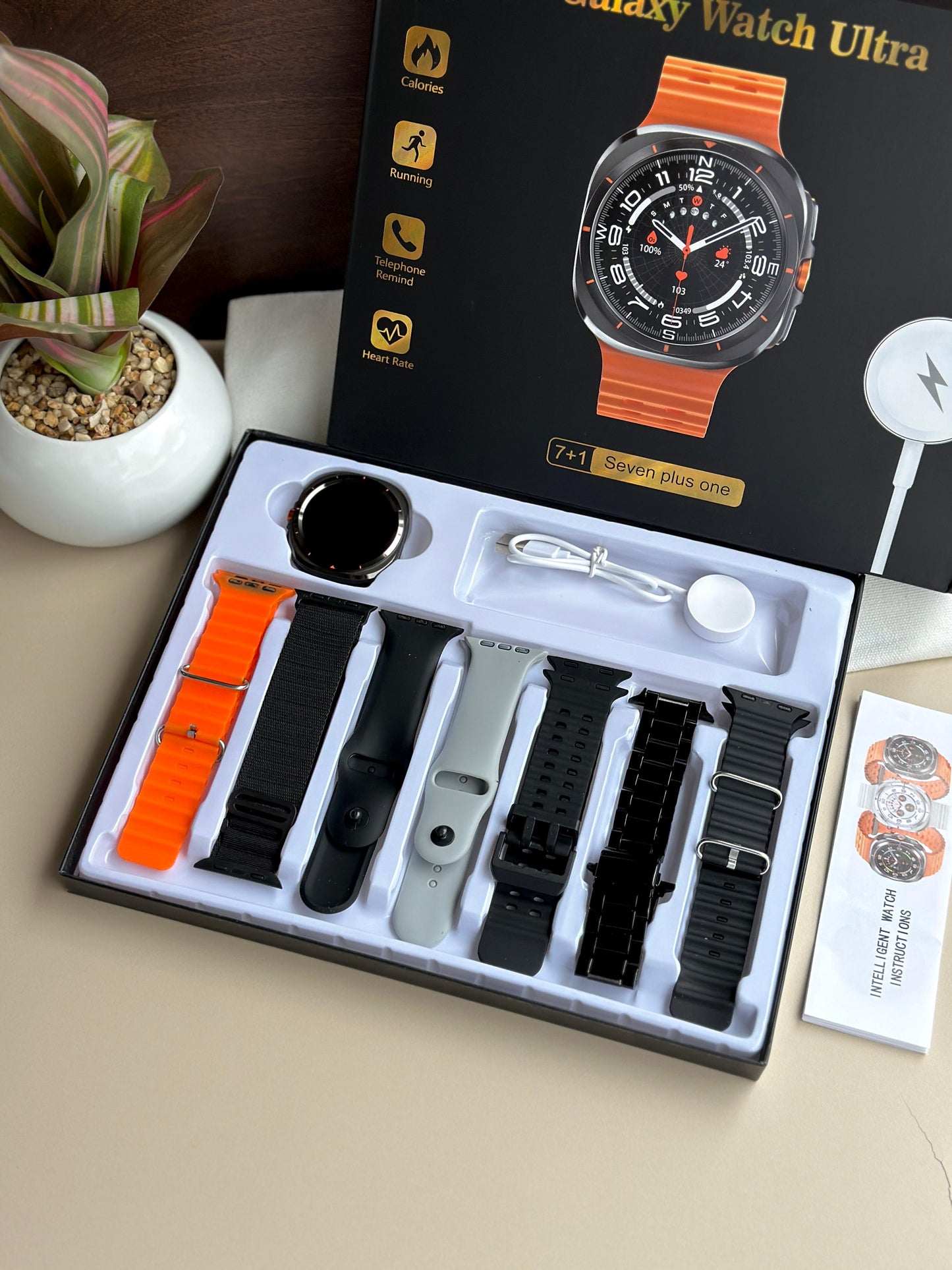 First Time In India, Watch Ultra 7 In 1 Combo Gift Pack With On/Off Logo | 7 High Quality Straps